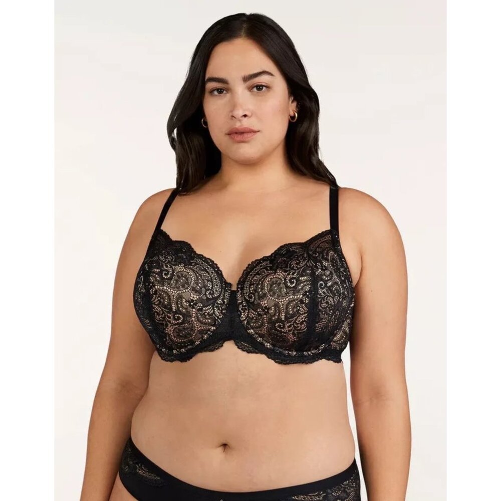 Thirdlove 24/7 Lace Balconette Bra Black Tan 36F Sexy Comfortable